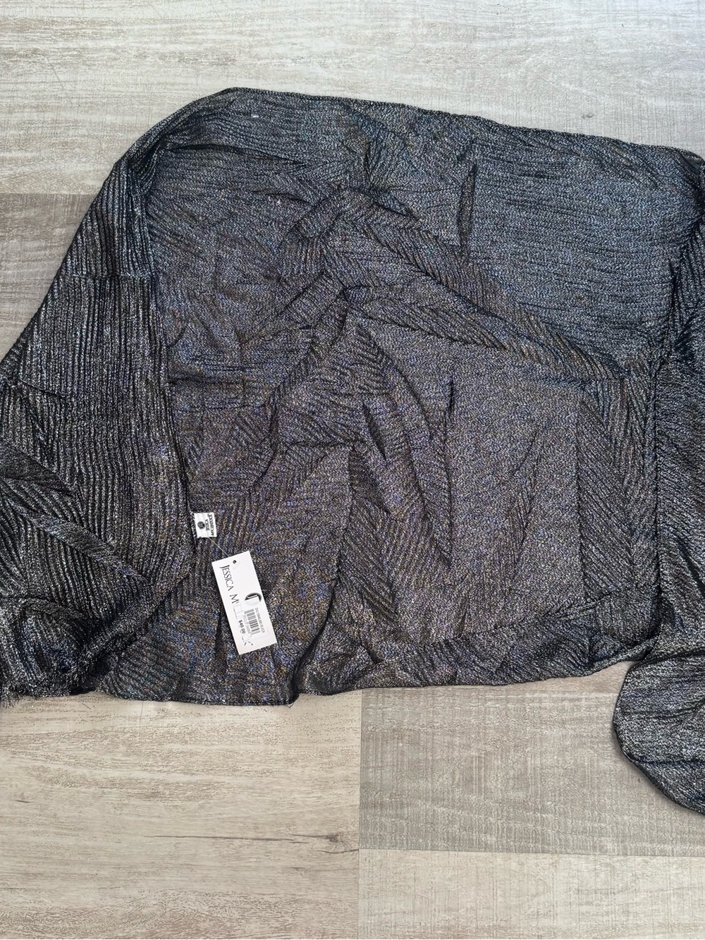 Jessica McClintock Silver-Threaded Black Knit Scarf
